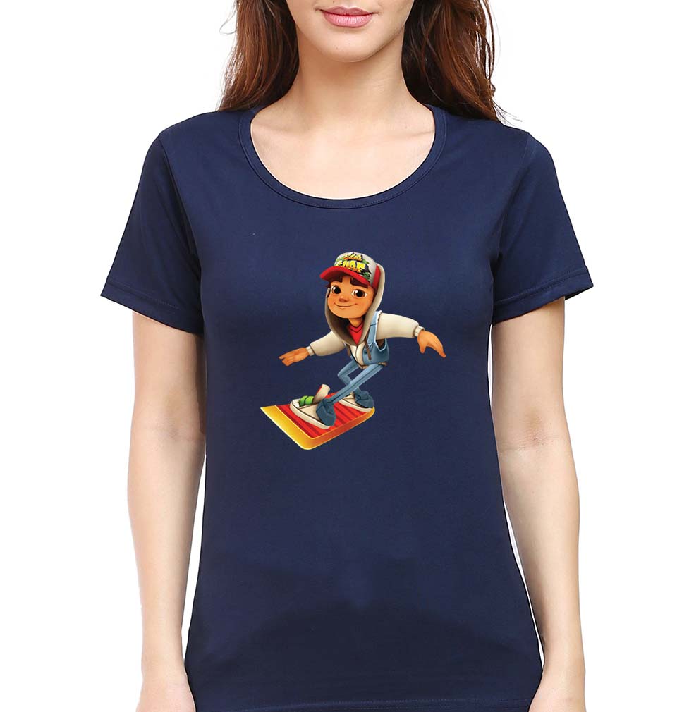 Subway Surfers T-Shirt for Women-XS(32 Inches)-Navy Blue-Ektarfa.online