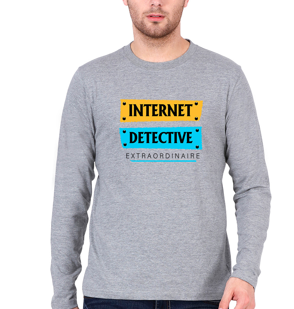 Internet Full Sleeves T-Shirt for Men-Grey Melange-Ektarfa.online