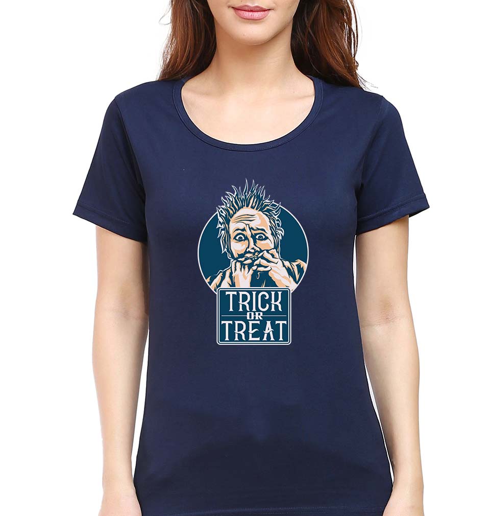 Trick or Treat T-Shirt for Women-XS(32 Inches)-Navy Blue-Ektarfa.online