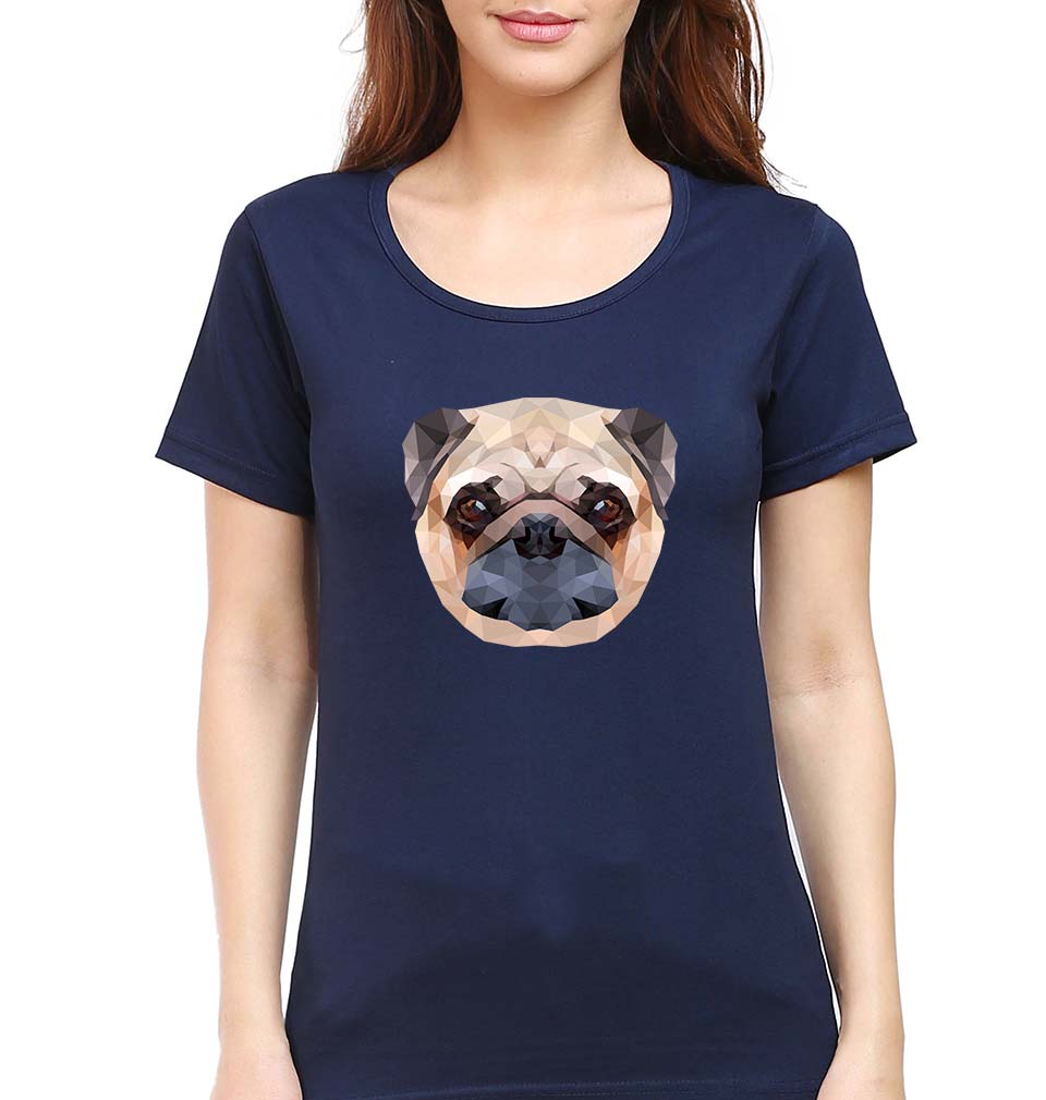 Pug Dog T-Shirt for Women-XS(32 Inches)-Navy Blue-Ektarfa.online