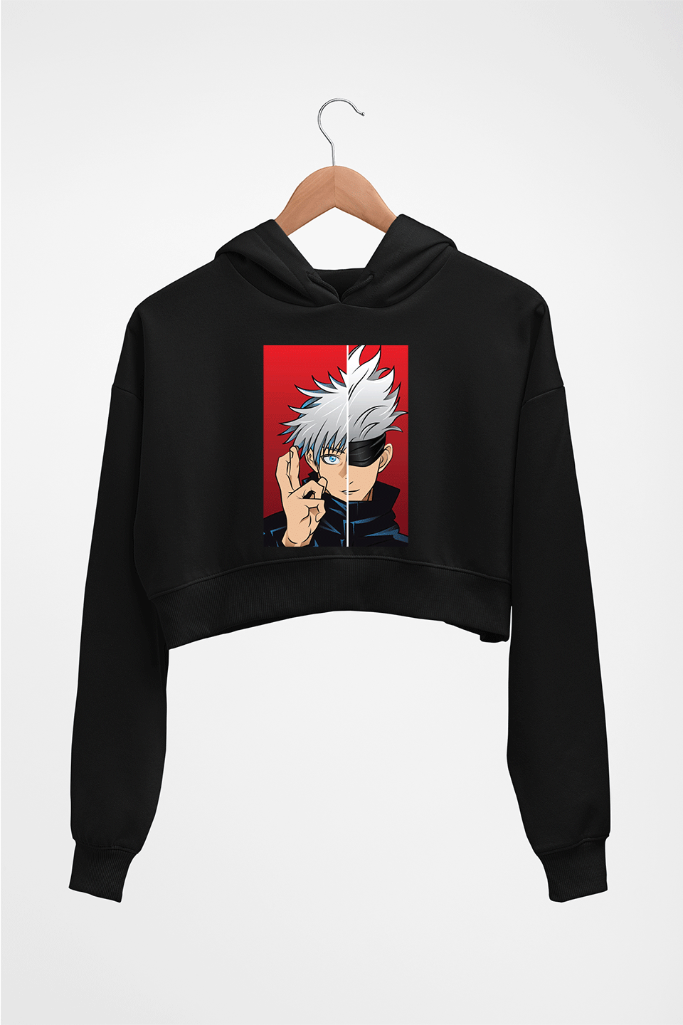 Sukuna Anime Crop HOODIE FOR WOMEN-Black-Ektarfa.online