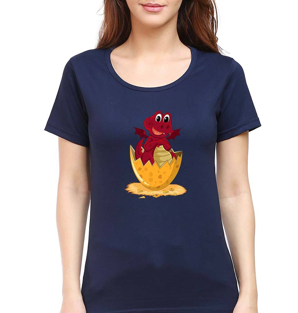 Dragon T-Shirt for Women-XS(32 Inches)-Navy Blue-Ektarfa.online
