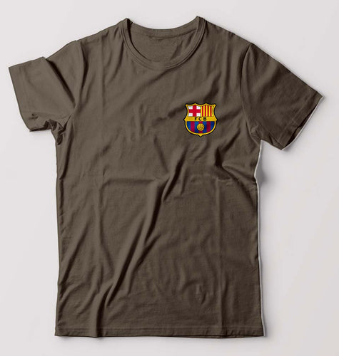 Barcelona Logo T-Shirt for Men-S(38 Inches)-Olive Green-Ektarfa.online