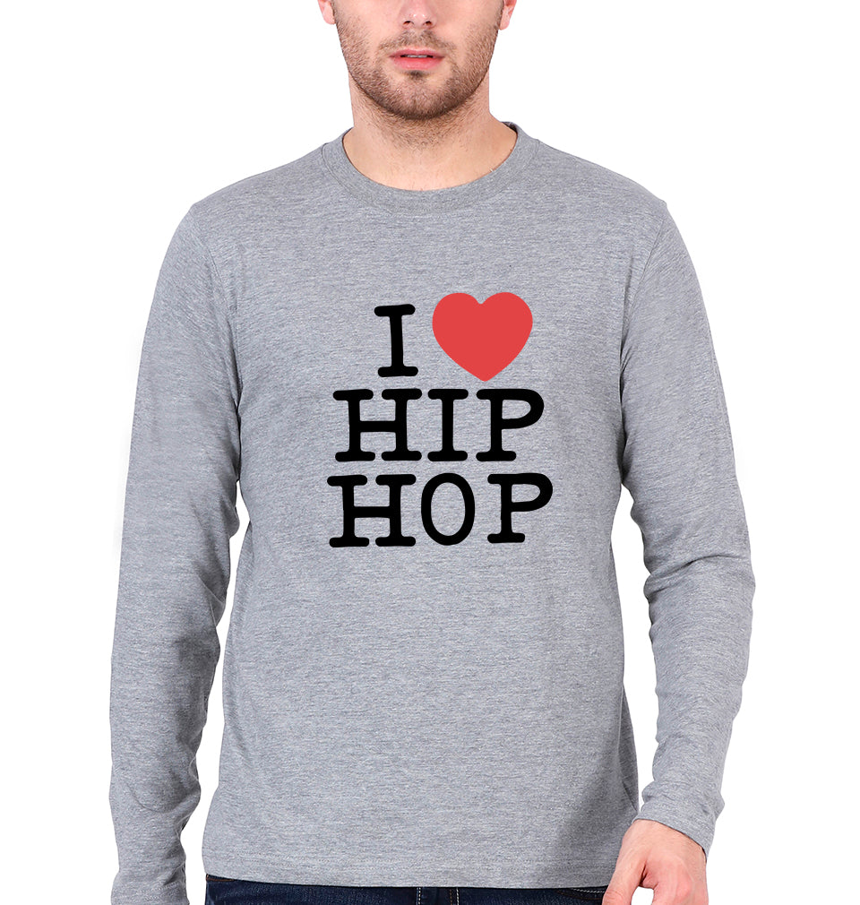 I Love Hip Hop Full Sleeves T-Shirt for Men-Grey Melange-Ektarfa.online