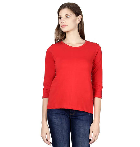Plain Red Full Sleeves T-Shirt for Women-ektarfa.com