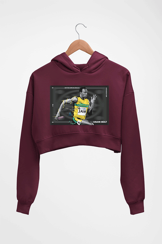 Usain Bolt Crop HOODIE FOR WOMEN-Maroon-Ektarfa.online