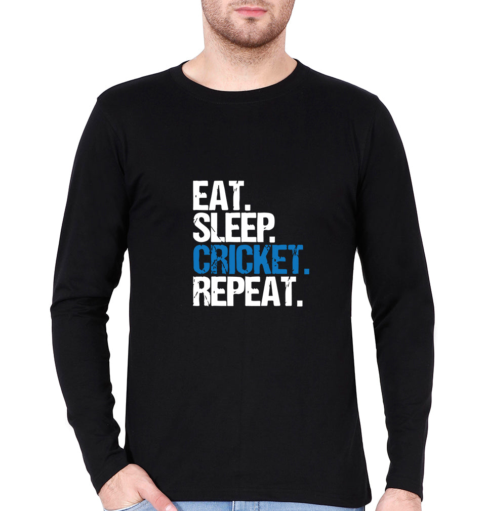CRICKET Eat Sleep Cricket Repeat Full Sleeves T-Shirt for Men-Black-Ektarfa.online