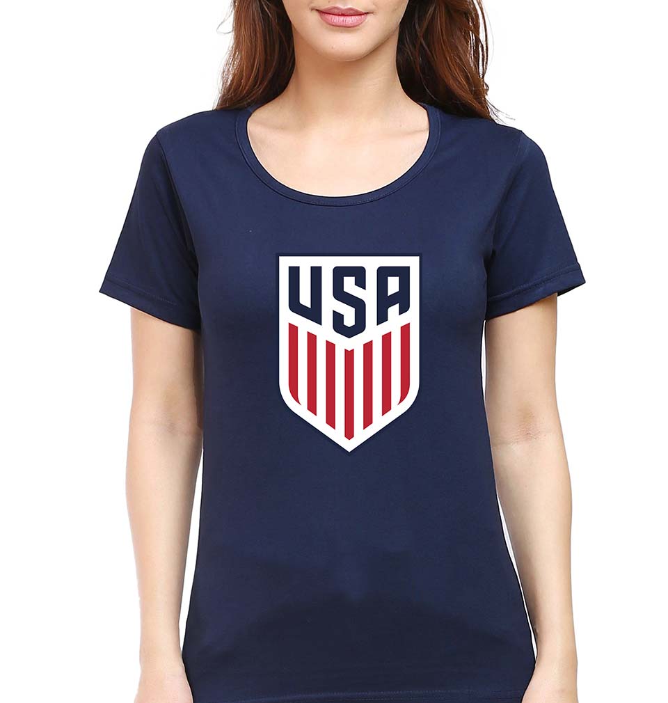 USA Football T-Shirt for Women-XS(32 Inches)-Navy Blue-Ektarfa.online