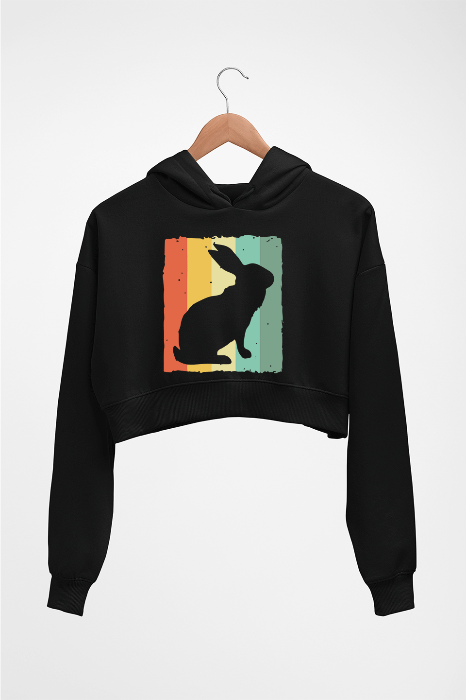 Rabbit Bunny Crop HOODIE FOR WOMEN-Black-Ektarfa.online