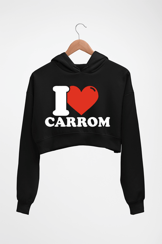 I Love Carrom Crop HOODIE FOR WOMEN-Black-Ektarfa.online