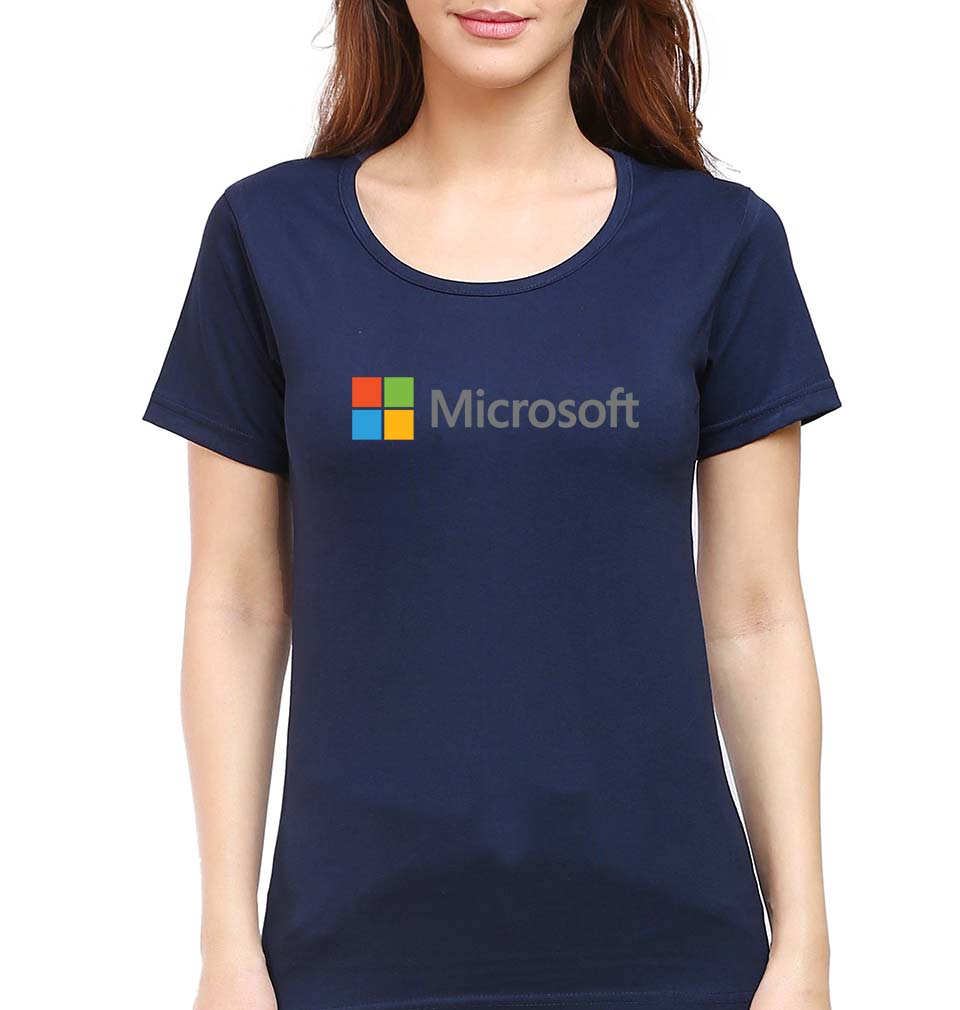 Microsooft T-Shirt for Women-XS(32 Inches)-Navy Blue-Ektarfa.online