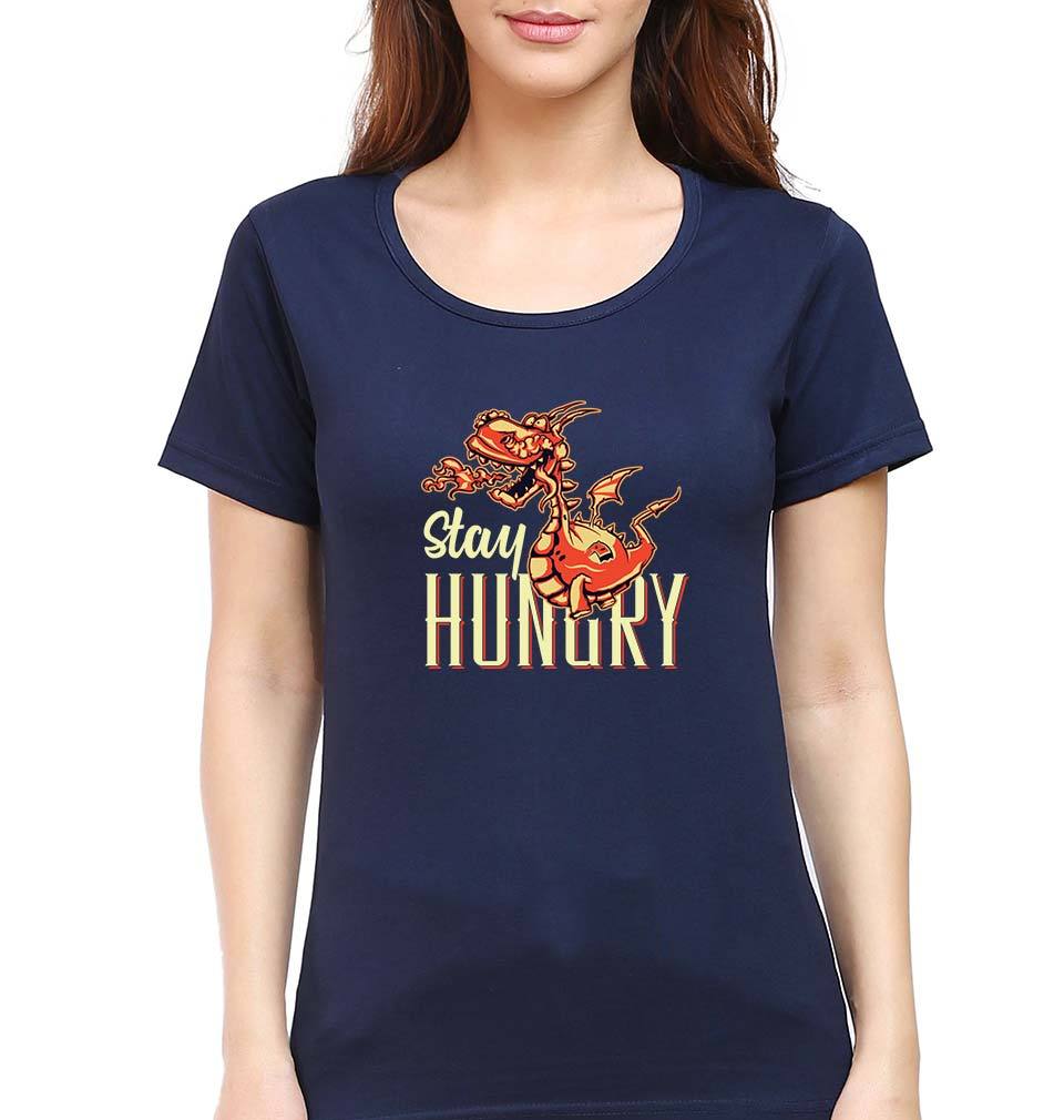 Hungry Dragon T-Shirt for Women-XS(32 Inches)-Navy Blue-Ektarfa.online