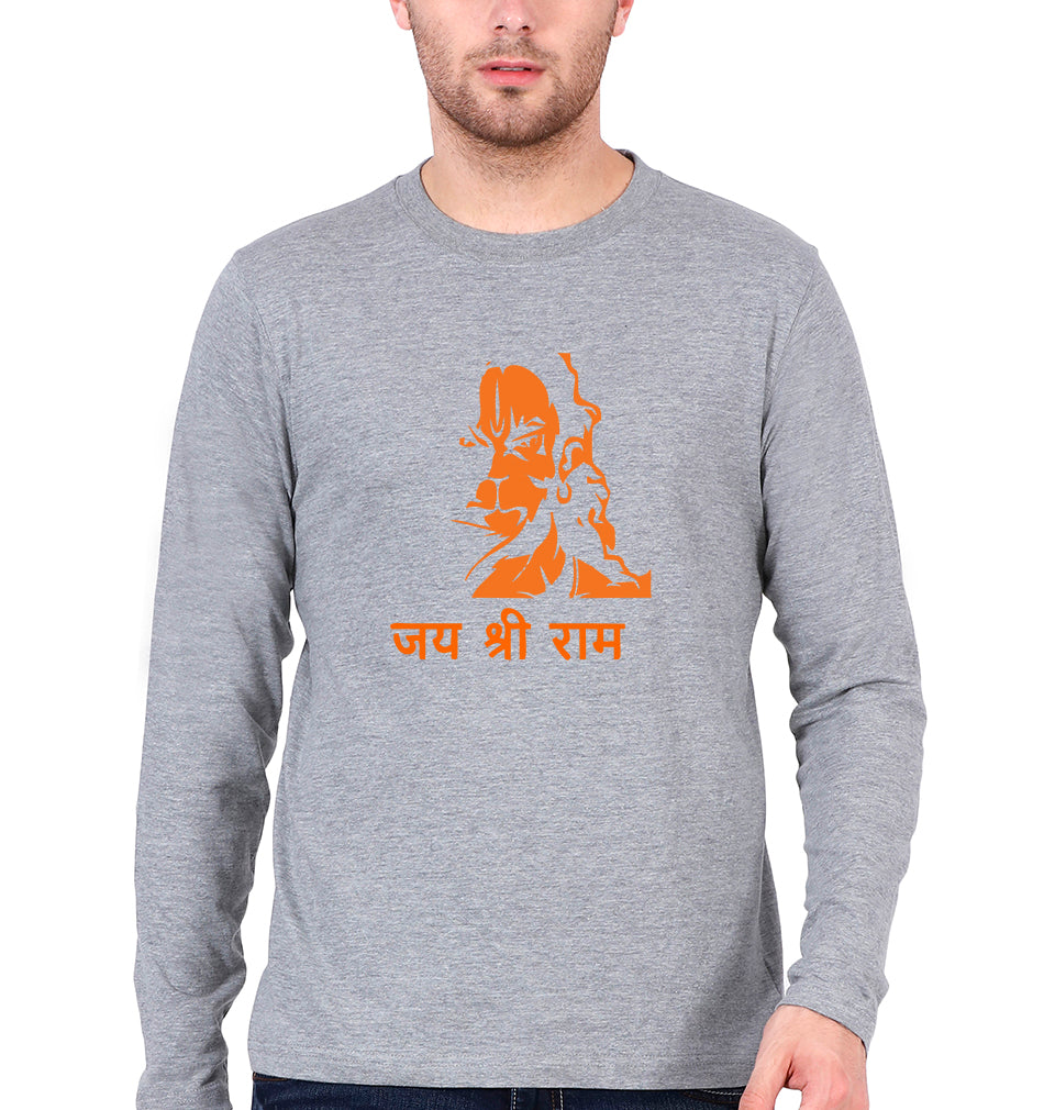 Jai Shree Ram Full Sleeves T-Shirt for Men-S(38 Inches)-Grey Melange-Ektarfa.online