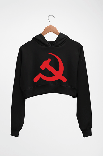 Communist party Crop HOODIE FOR WOMEN-Black-Ektarfa.online