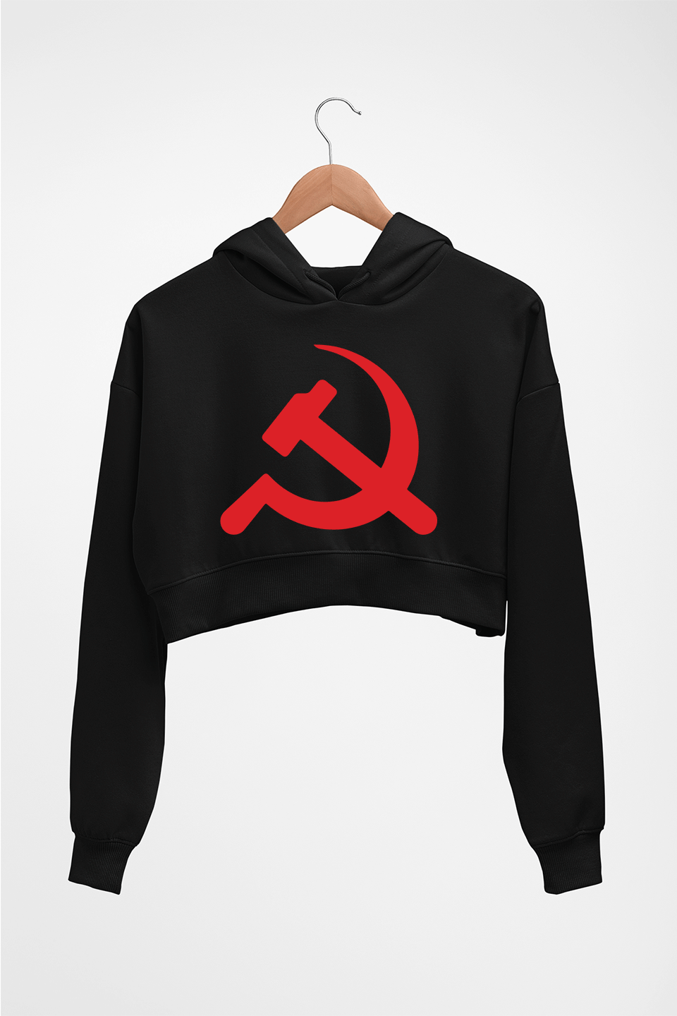 Communist party Crop HOODIE FOR WOMEN-Black-Ektarfa.online