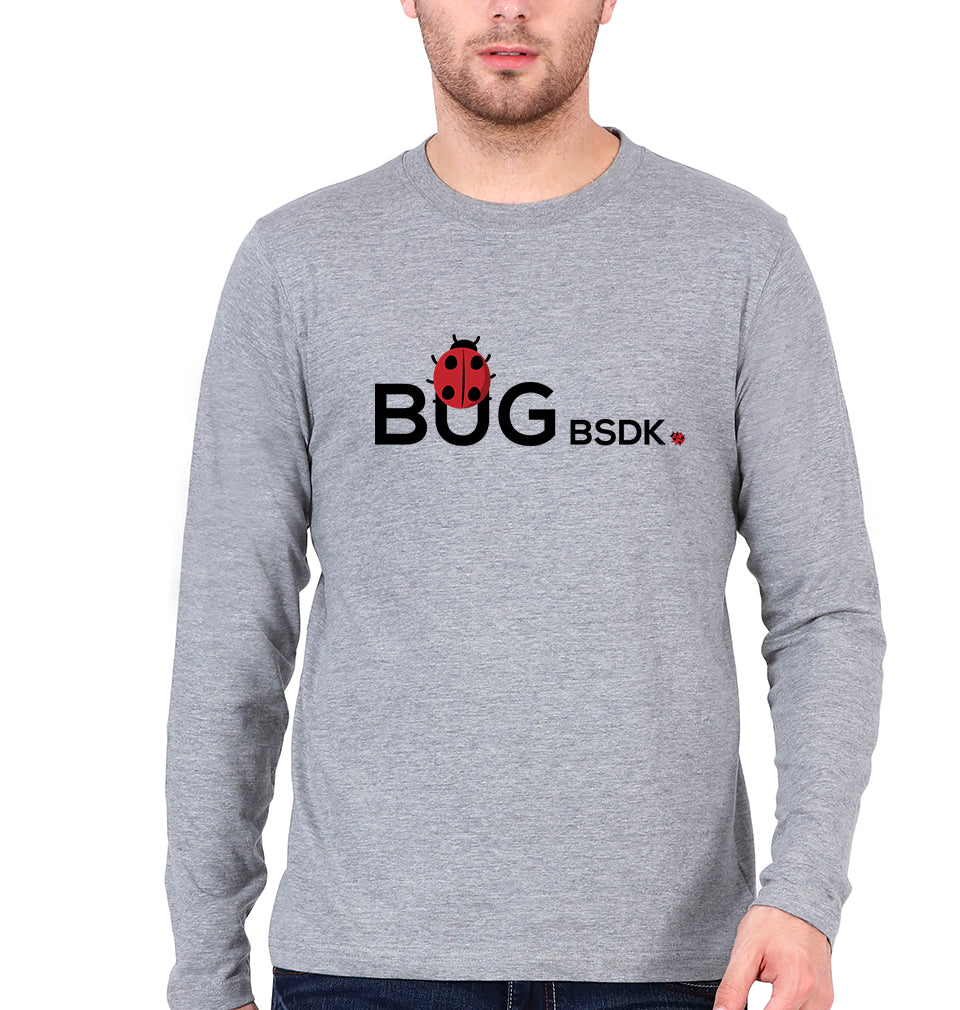 Bug Bsdk Full Sleeves T-Shirt for Men-S(38 Inches)-Grey Melange-Ektarfa.online