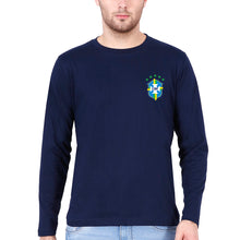 Load image into Gallery viewer, Brazil Football Full Sleeves T-Shirt for Men-S(38 Inches)-Navy Blue-Ektarfa.online
