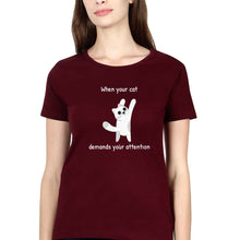 Load image into Gallery viewer, Cat T-Shirt for Women-XS(32 Inches)-Maroon-Ektarfa.online
