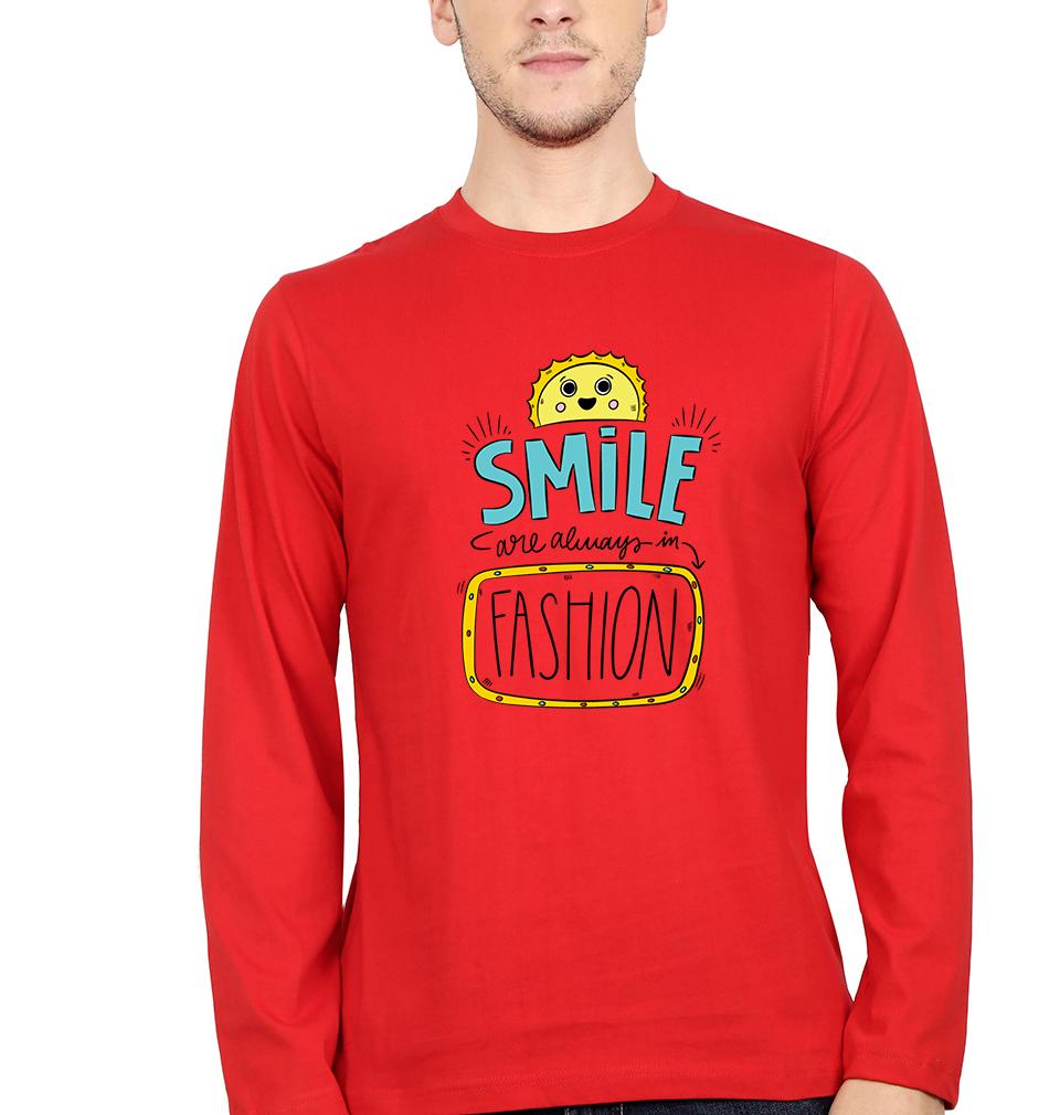 Smile are Always in Fashion Full Sleeves T-Shirt for Men-S(38 Inches)-Red-Ektarfa.online