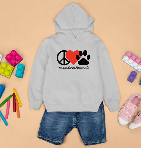 Peace Love Animals Kids Hoodie for Boy/Girl-Grey-Ektarfa.online