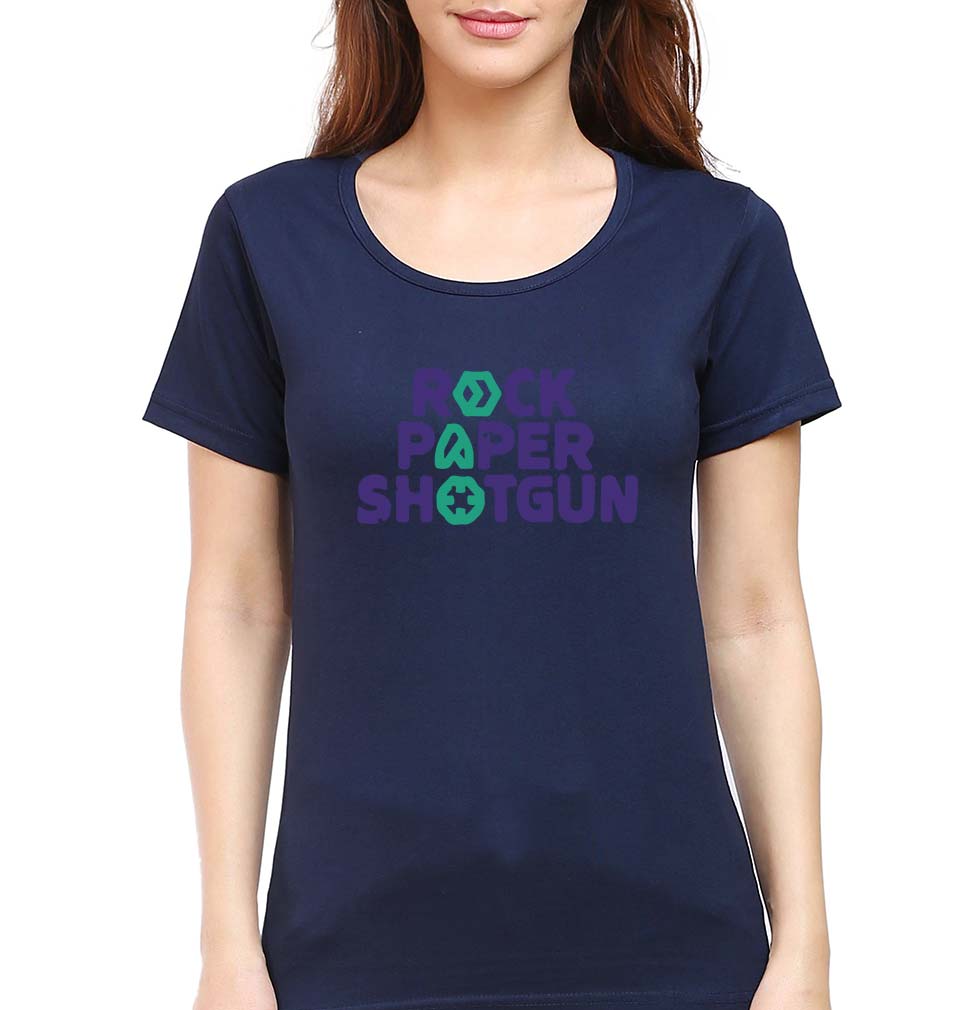 Rock Paper Shotgun T-Shirt for Women-XS(32 Inches)-Navy Blue-Ektarfa.online