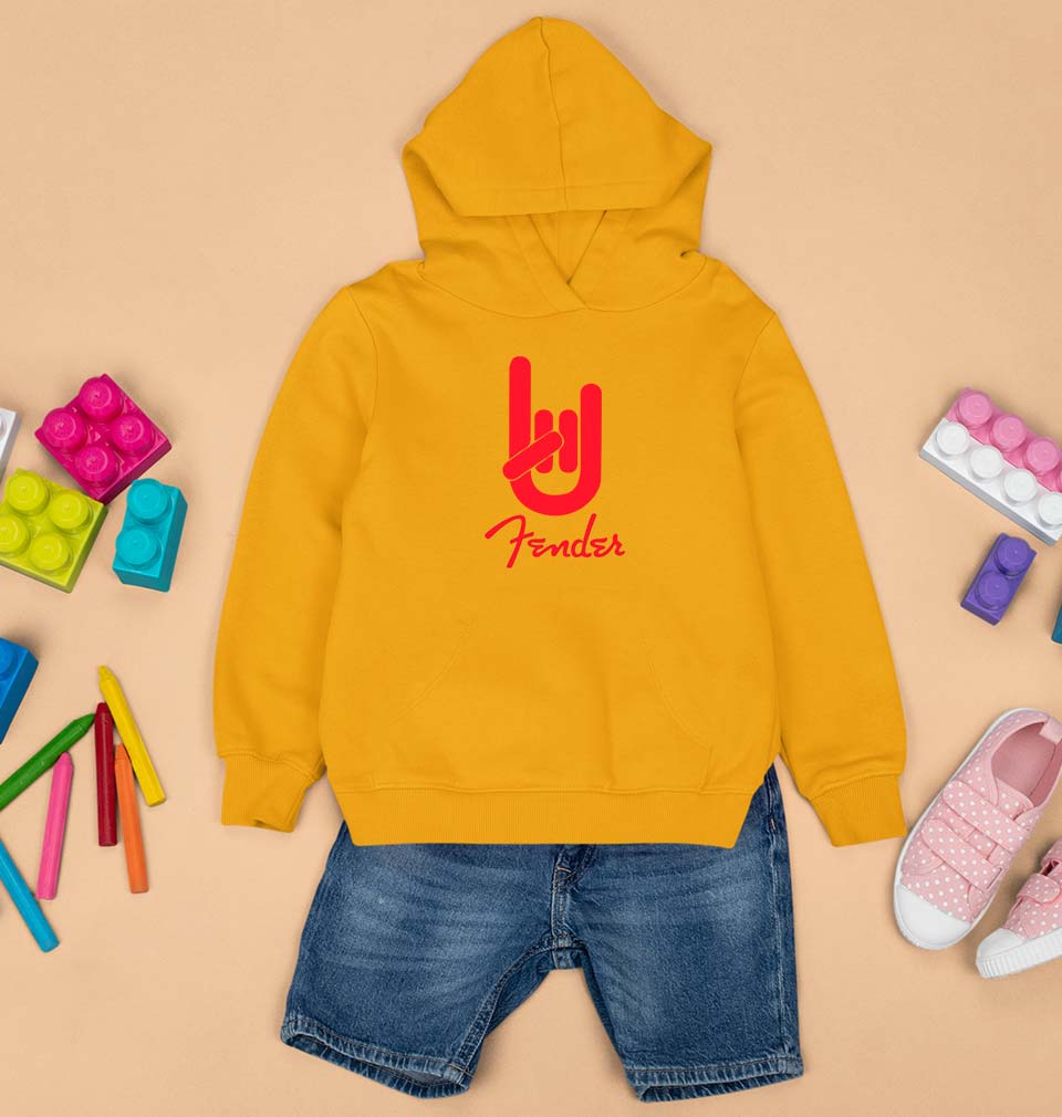 Fender Rock Hand Kids Hoodie for Boy/Girl-Mustard Yellow-Ektarfa.online