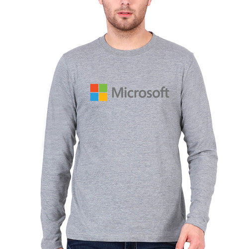 Microsooft Full Sleeves T-Shirt for Men-Grey Melange-Ektarfa.online