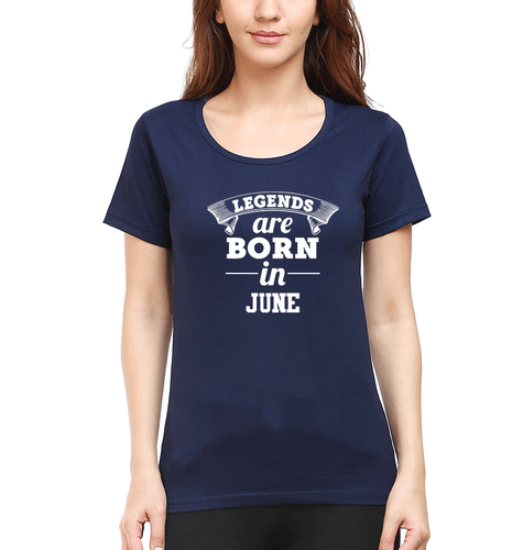 Legends are Born in Jun T-Shirt for Women-Navy Blue-Ektarfa.online