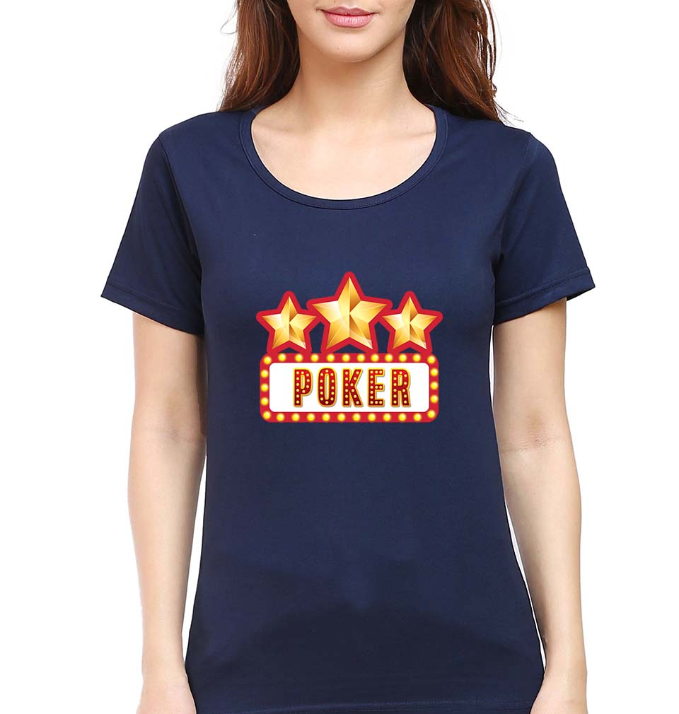 Poker T-Shirt for Women-XS(32 Inches)-Navy Blue-Ektarfa.online