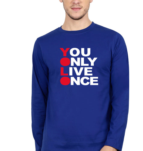 You Live Only Once(YOLO) Full Sleeves T-Shirt for Men-Royal Blue-Ektarfa.online