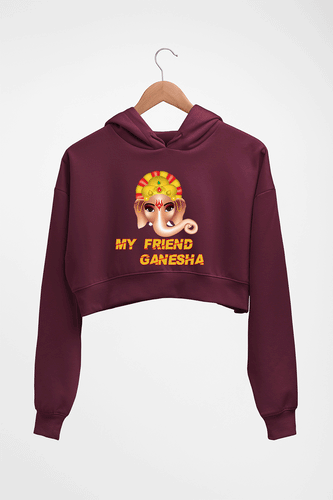 Ganpati JI(Ganesh) Crop HOODIE FOR WOMEN-Maroon-Ektarfa.online