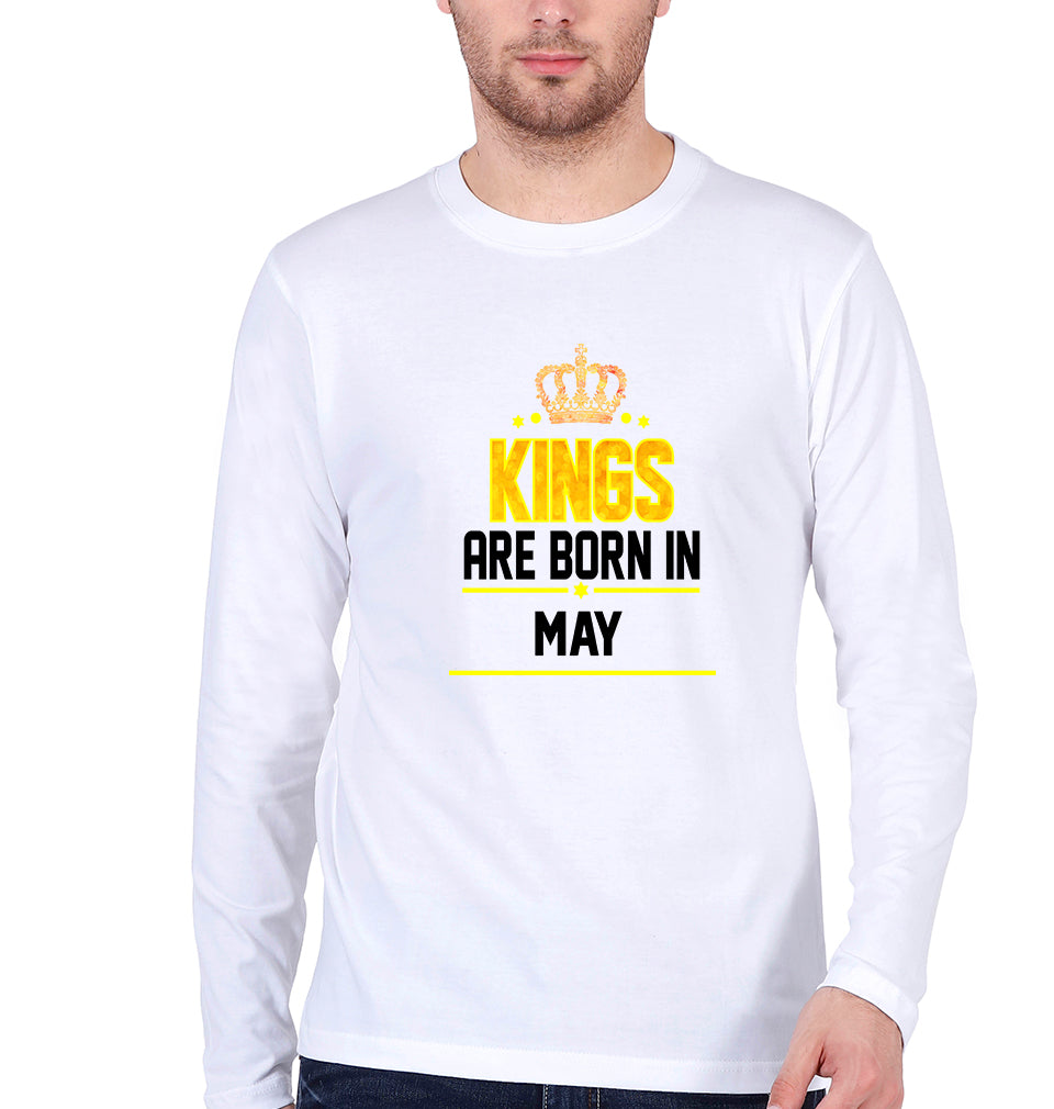 Kings Are Born In May Full Sleeves T-Shirt for Men-White-Ektarfa.online