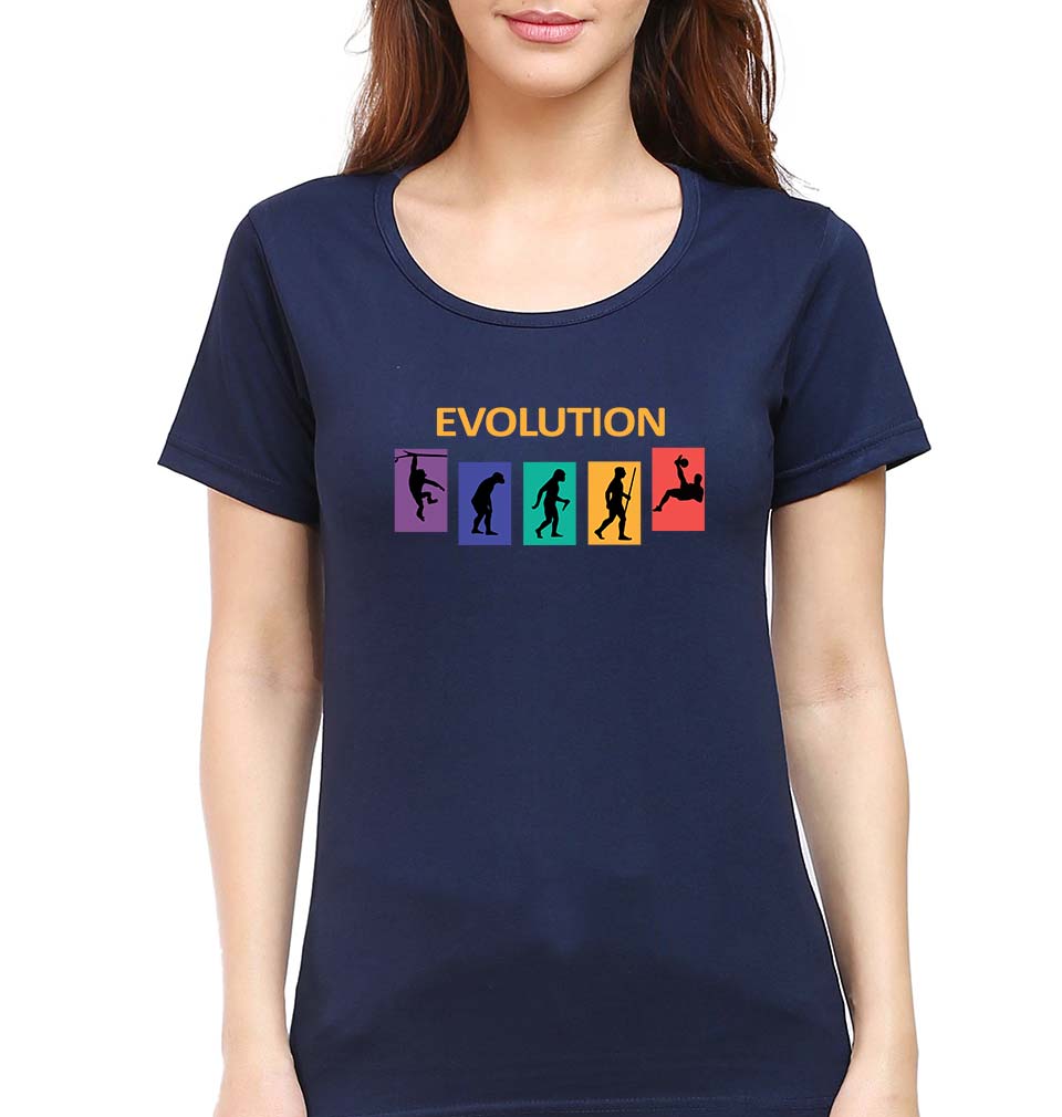 Evolution Football T-Shirt for Women-XS(32 Inches)-Navy Blue-Ektarfa.online