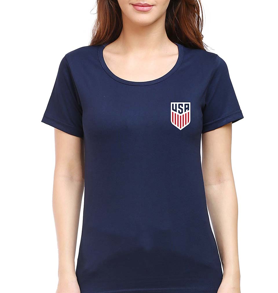 USA Football T-Shirt for Women-XS(32 Inches)-Navy Blue-Ektarfa.online