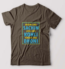 Load image into Gallery viewer, CRICKET Sachin Kohli Dhoni T-Shirt for Men-S(38 Inches)-Olive Green-Ektarfa.online
