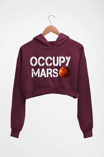 Occupy Mars Elon Musk Crop HOODIE FOR WOMEN-Maroon-Ektarfa.online