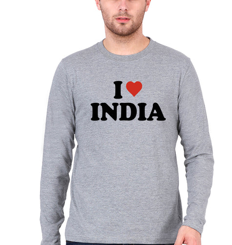 I Love India Full Sleeves T-Shirt for Men-Grey Melange-Ektarfa.online