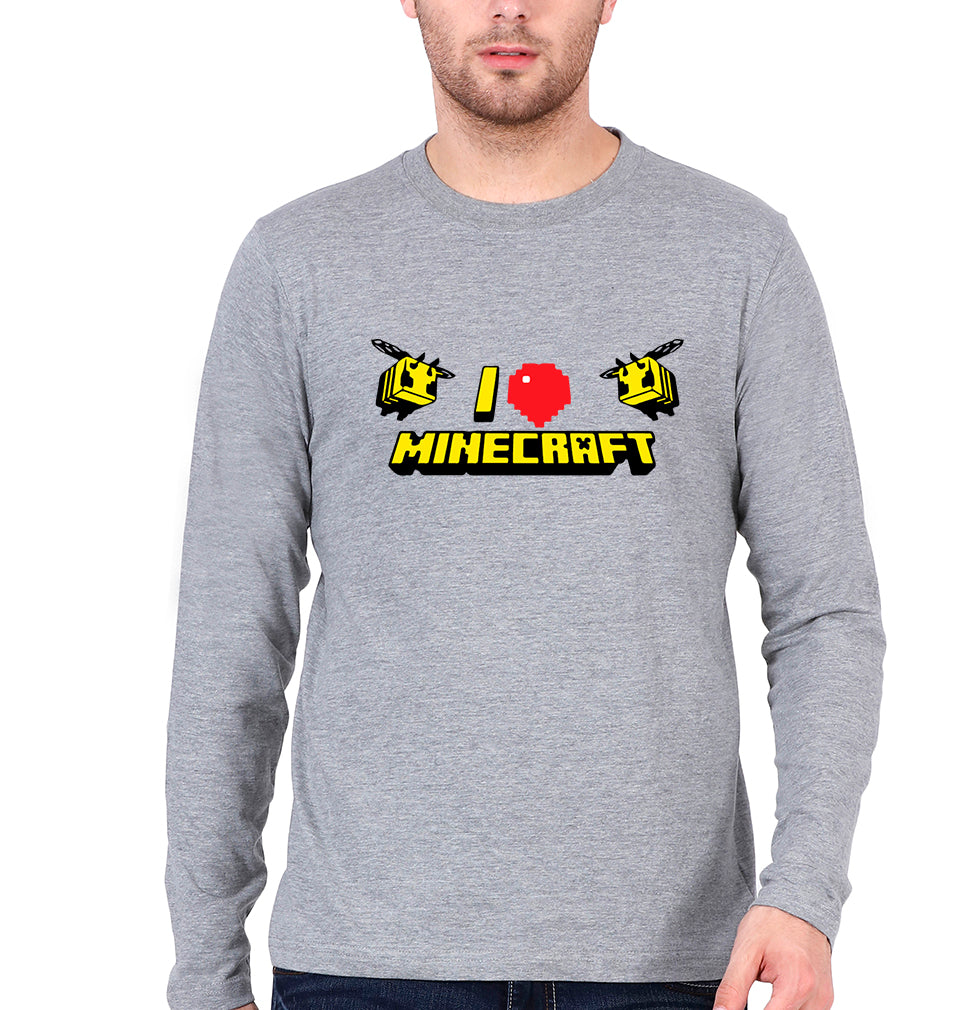 Love Minecraft Full Sleeves T-Shirt for Men-Grey-Ektarfa.online