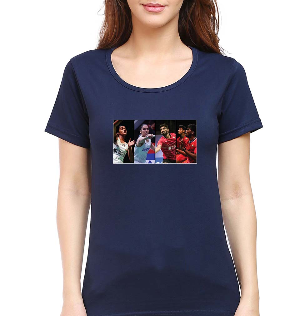 Badminton Players T-Shirt for Women-Navy Blue-Ektarfa.online