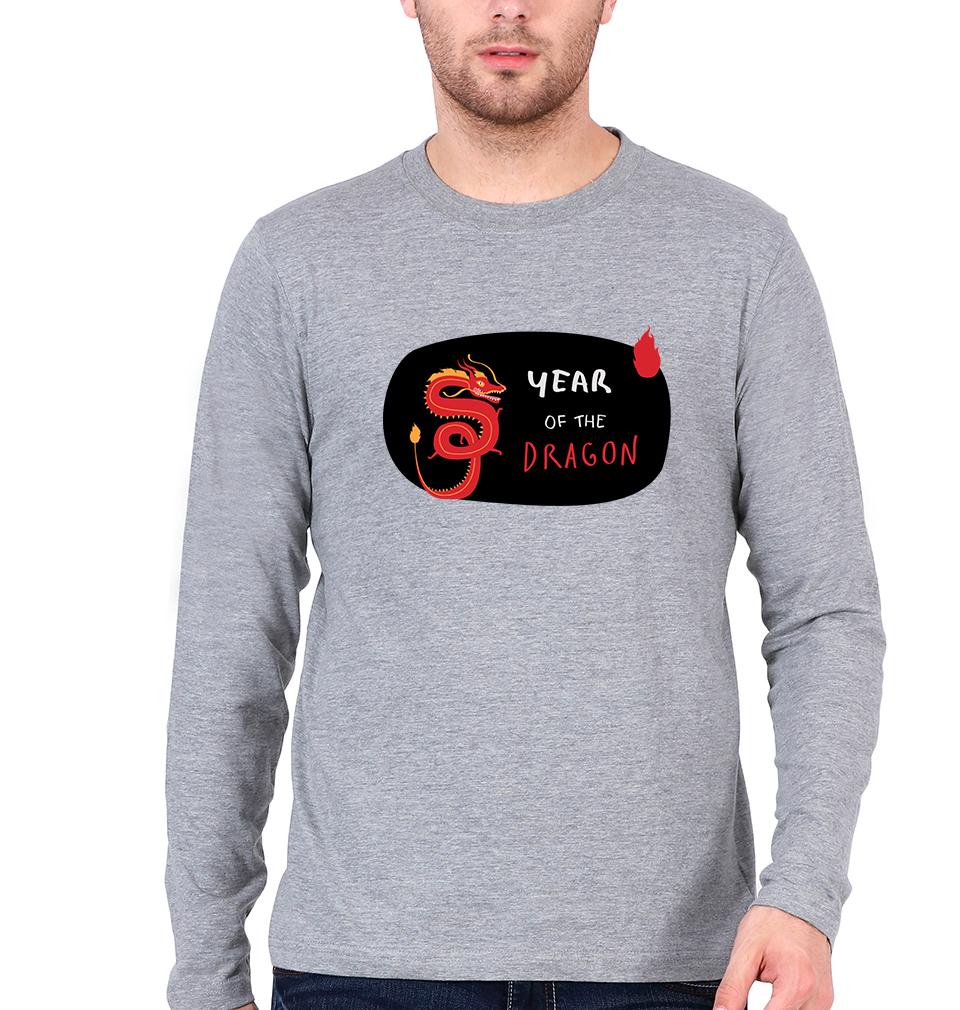 Dragon Full Sleeves T-Shirt for Men-S(38 Inches)-Grey Melange-Ektarfa.online