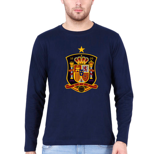 Spain Football Full Sleeves T-Shirt for Men-S(38 Inches)-Navy Blue-Ektarfa.online