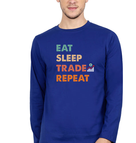 Share Market(Stock Market) Full Sleeves T-Shirt for Men-S(38 Inches)-Royal Blue-Ektarfa.online