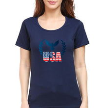 Load image into Gallery viewer, USA America T-Shirt for Women-XS(32 Inches)-Navy Blue-Ektarfa.online
