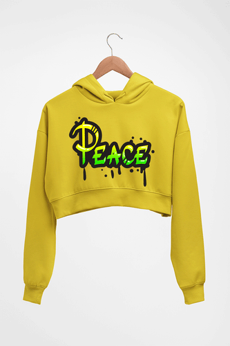 Graffiti Peace Crop HOODIE FOR WOMEN-Mustard Yellow-Ektarfa.online