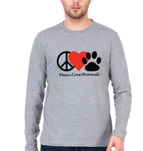 Load image into Gallery viewer, Peace Love Animals Full Sleeves T-Shirt for Men-Grey Melange-Ektarfa.online
