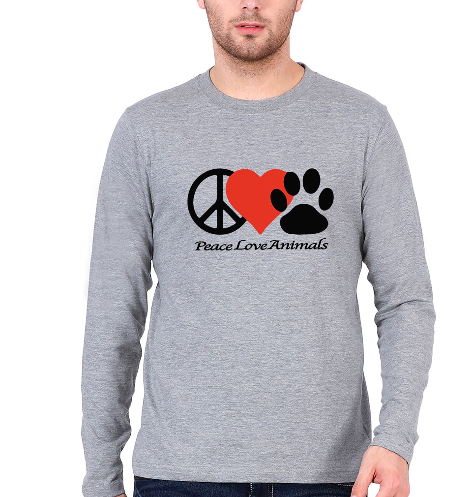 Peace Love Animals Full Sleeves T-Shirt for Men-Grey Melange-Ektarfa.online