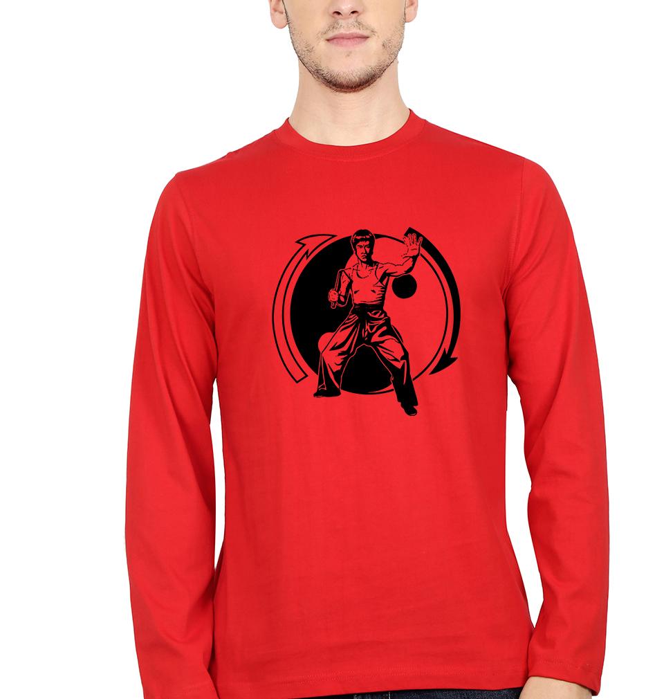 Bruce Lee Full Sleeves T-Shirt for Men-S(38 Inches)-Red-Ektarfa.online