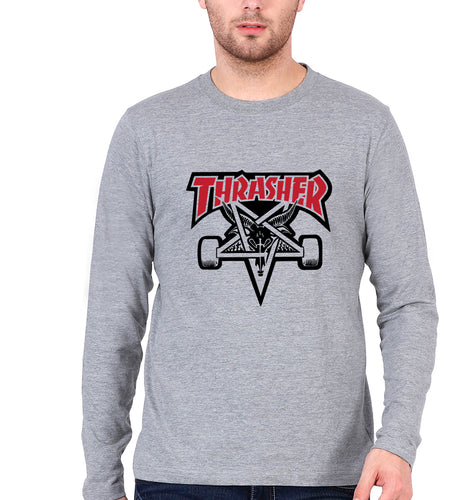 Thrasher Full Sleeves T-Shirt for Men-S(38 Inches)-Grey Melange-Ektarfa.online