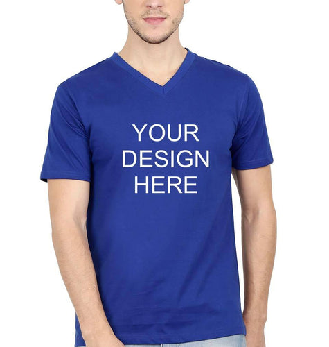 Customized-Custom-Personalized V Neck T-Shirt for Men-S(38 Inches)-Royal Blue-ektarfa.com