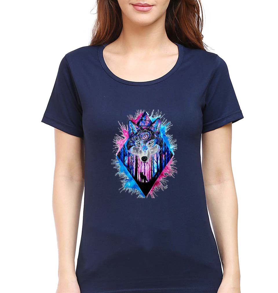 Wolf T-Shirt for Women-Navy Blue-Ektarfa.online